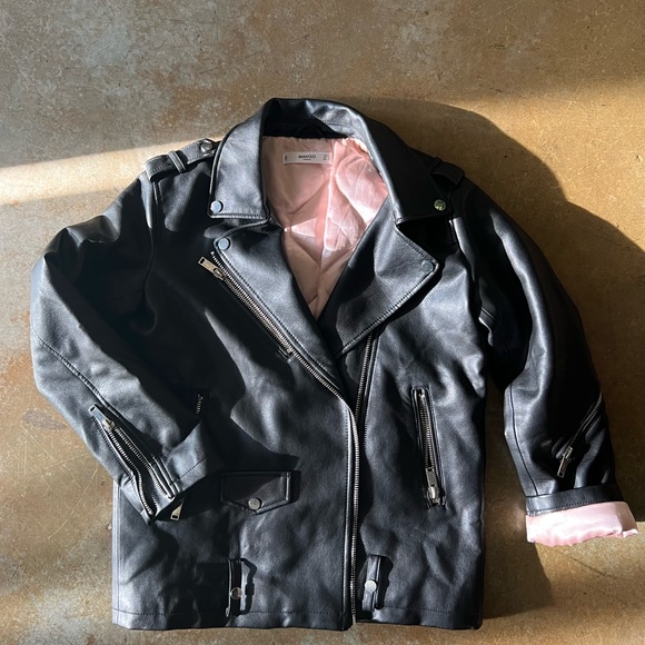 Mango faux leather moto jacket w/ pink satin lining - Picture 6 of 10